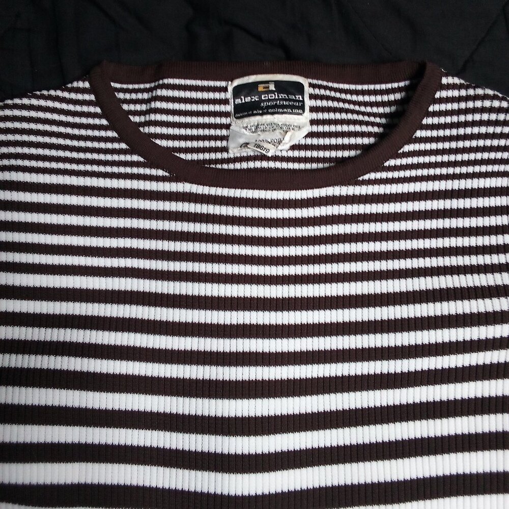 Vintage Alex Colman Ribbed Striped Op Art Polyester T-Shirt